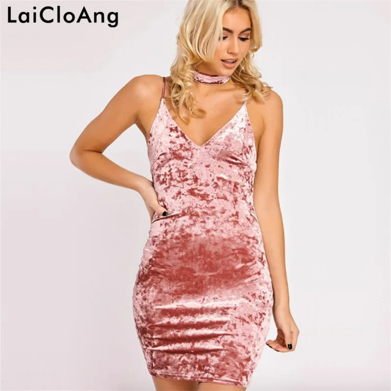 Tight Spaghetti Strap Pink Dress
