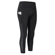 Женские быстросохнущие Леггинсы для йоги, эластичные впитывающие для фитнеса спортивные колготки с боковыми карманами, Капри, спортивные штаны для бега, 3/4