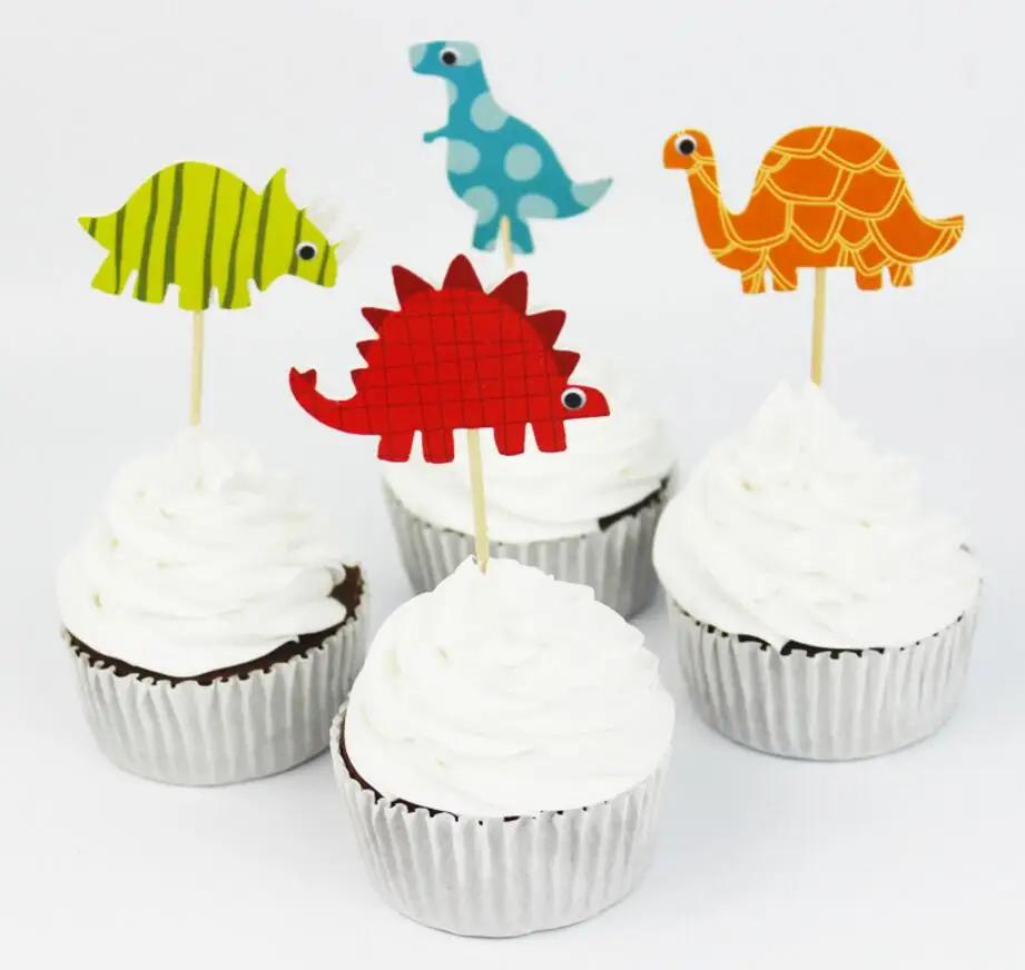 

24pcs/Lot Colorful cute Dinosaur Cake decoration kids Birthday Cake topper for baby girls Birthday Wedding party Decor