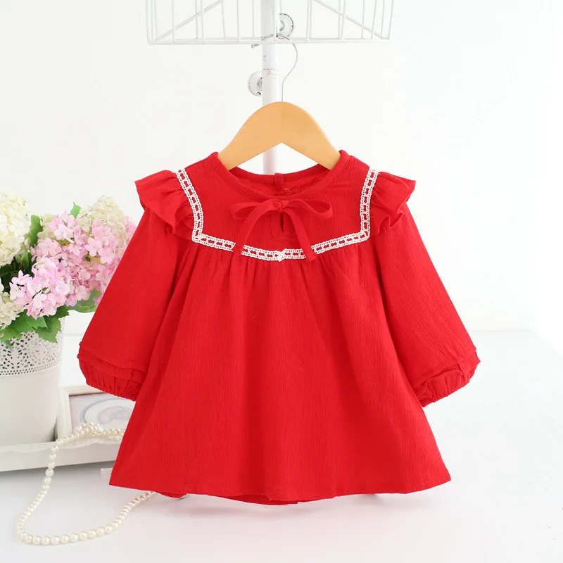 Baby Girls Clothing Baby Shirts Girls Tops Long Sleeve Autumn Cotton Christmas Baby Girl Clothes Red Pink Navy 0-2Y