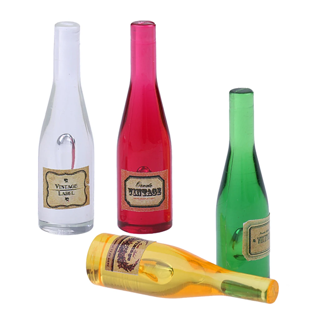 4Pcs/Set 1/12 Scale Dllhouse Miniature Wine Bottles Model Foods Groceries for Dolls House Kitchen Accessory Decor