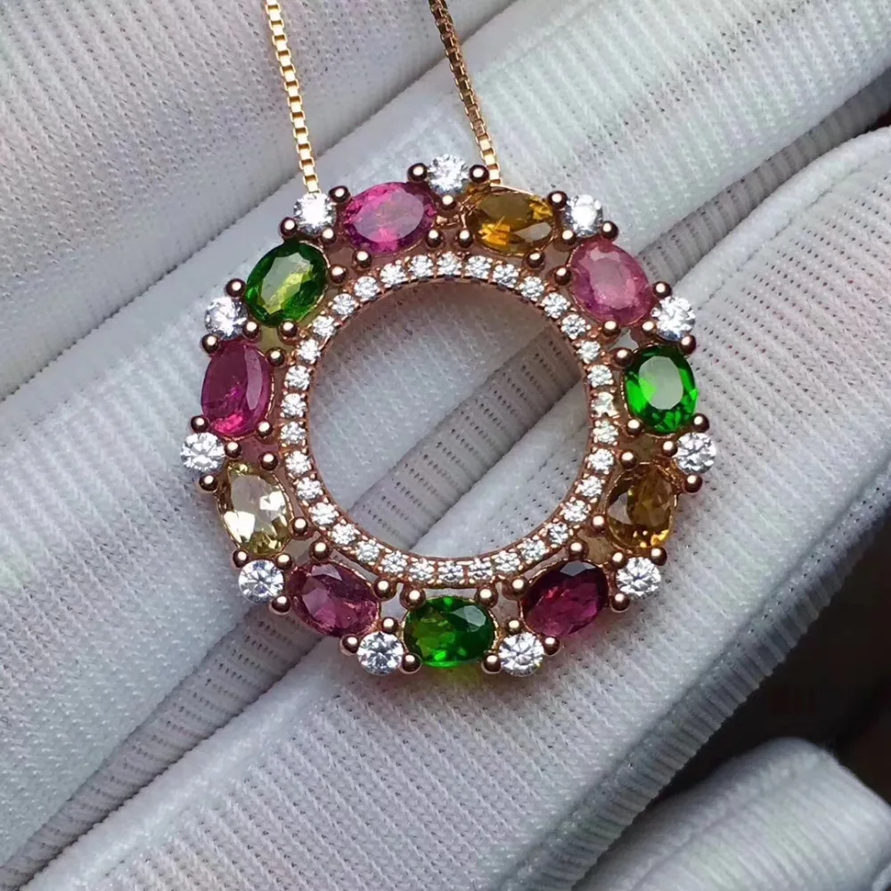  Pendentif tourmaline multicolore naturel pendentif pierre précieuse naturelle collier S925 argent b