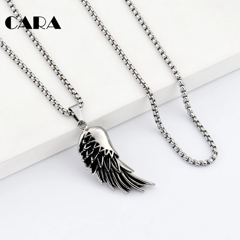 

CARA New Arrival stainless steel Feather Wing Pendant Necklace High Quality fine polished Necklace Jewelry for men CAGF0224