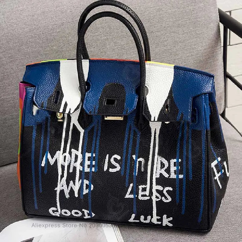 

Vintage Hit Color Shoulder Bags Real Cow Leather Hand Bag Women Famous Brand Designer Messenger Bag Hardware Hand Painted Tote Y