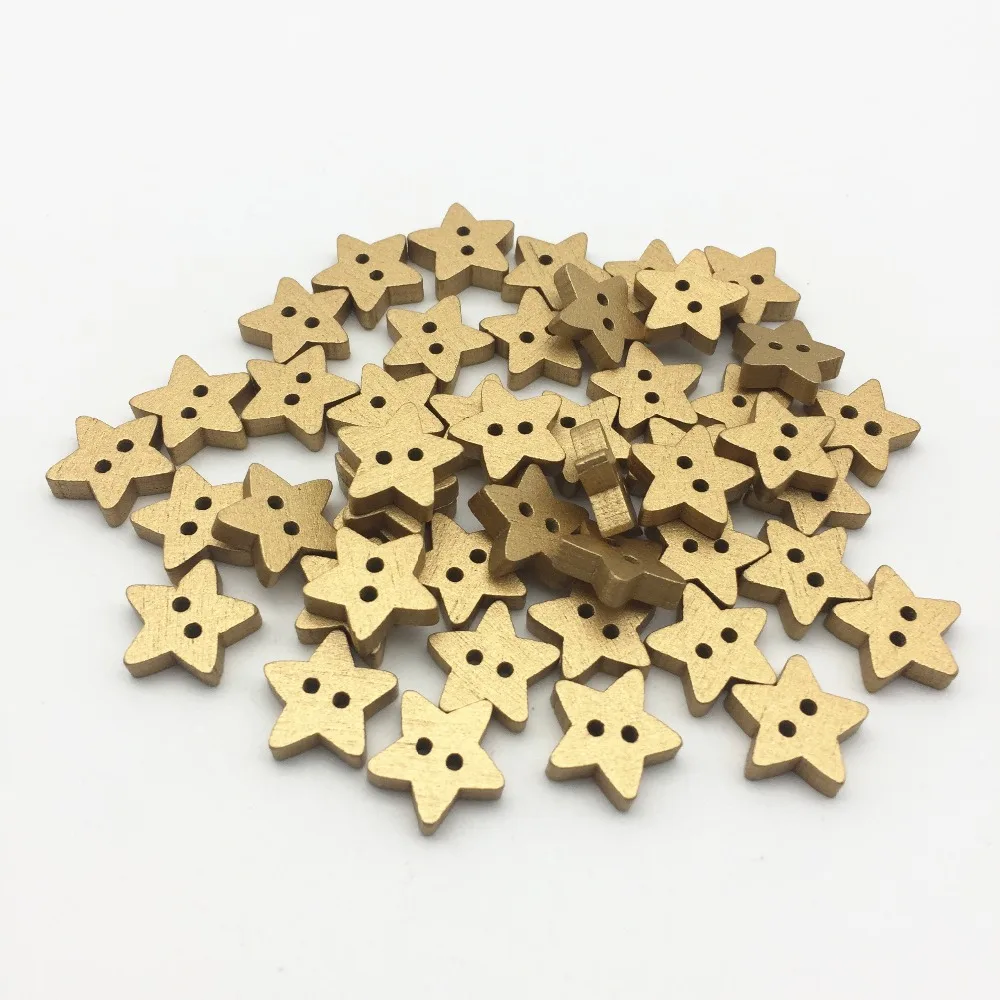 Buy 200pcs 15mm Gold Color Wood Star Buttons Christmas