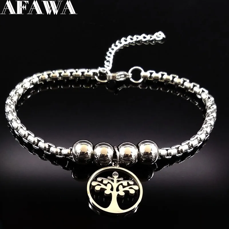 Модные серебряные браслеты из нержавеющей стали для женщин Дерево жизни браслет ювелирные изделия Рождественский подарок armbanden B17897