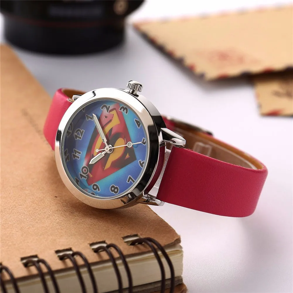 2019 Топ брендовые Детские часы детские кожаные спортивные наручные часы Супермен кварцевые детские часы на открытом воздухе часы для