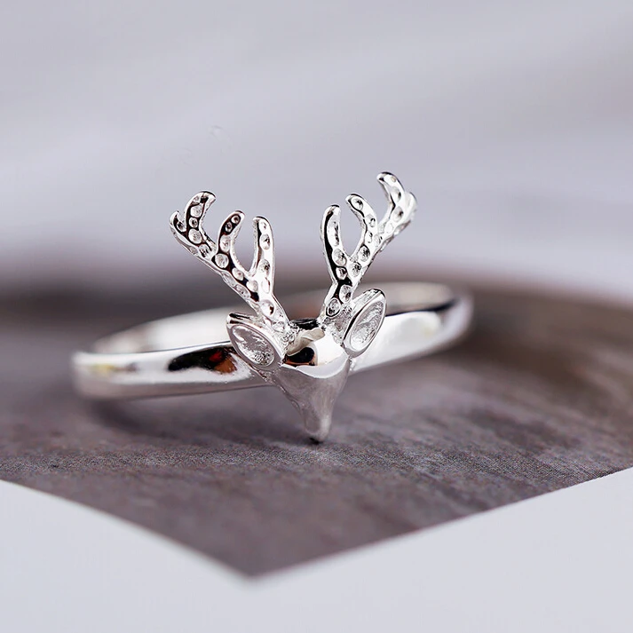 Vintage 925 Sterling Silver Cute Deer Antlers Rings For Women Christmas