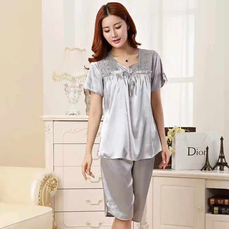 New Arrival Summer Men or Women Casual High Faux silk tops and Pants sets lounge Homewear Sleepwear Set Men's Pajama sets 011