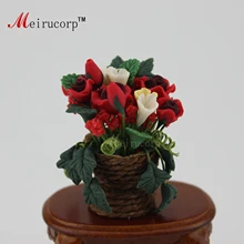 Кукольный домик 1:12 Масштаб Миниатюрная модель красный цветок и корзины 09852