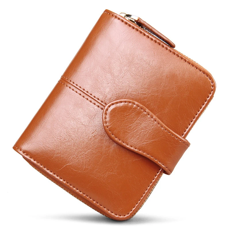 Genuine Real Leather Women Short Wallets Small Wallet Zipper Coin Pocket Credit Card Wallet Female Purses Money Clip 5N12-03
