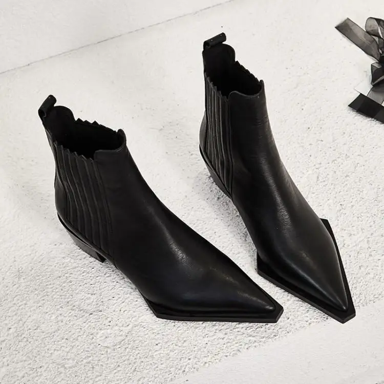 

pot full grain leather Chelsea boots thick med heel brand women high quality concise design office lady ankle boots