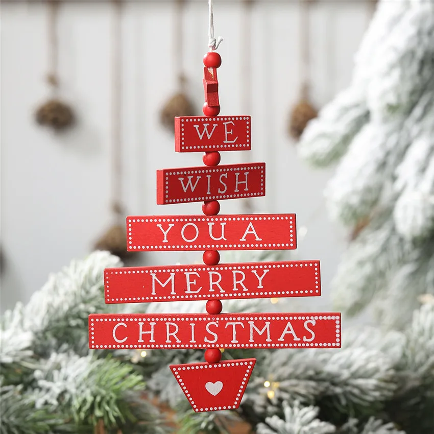 Креативная деревянная мини-Рождественская елка, подвеска, Рождественское украшение для дома, украшение для двери, окна, Счастливого Рождества - Цвет: Red