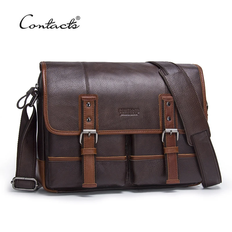 

CONTACT'S Fashion Cowhide Genuine Leather Crossbody Bag For Men Shoulder Bags Business Men's Briefcase Handbags Messenger Bag