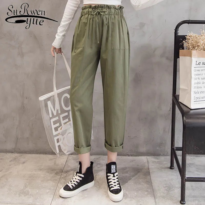 

The new fashion overalls women pants 2019 spring Lady loose High waist elastic and versatile Hip-hop casual nine pants 2479 50