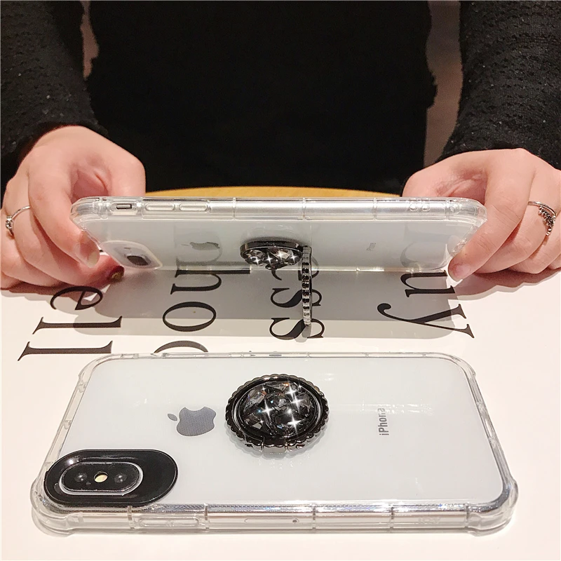 HUANQINGLuxury water drill iPhone xsmax phone shell for 7 Plus 6 6 S 6 Plus 8 Plus 8 Plus X XR TPU support transparent soft shell07