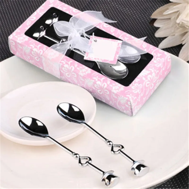 

2PCS Heart Shaped Love coffee tea measuring Spoon Wedding lover gift stainless steel dinner tableware sets wholesale retail