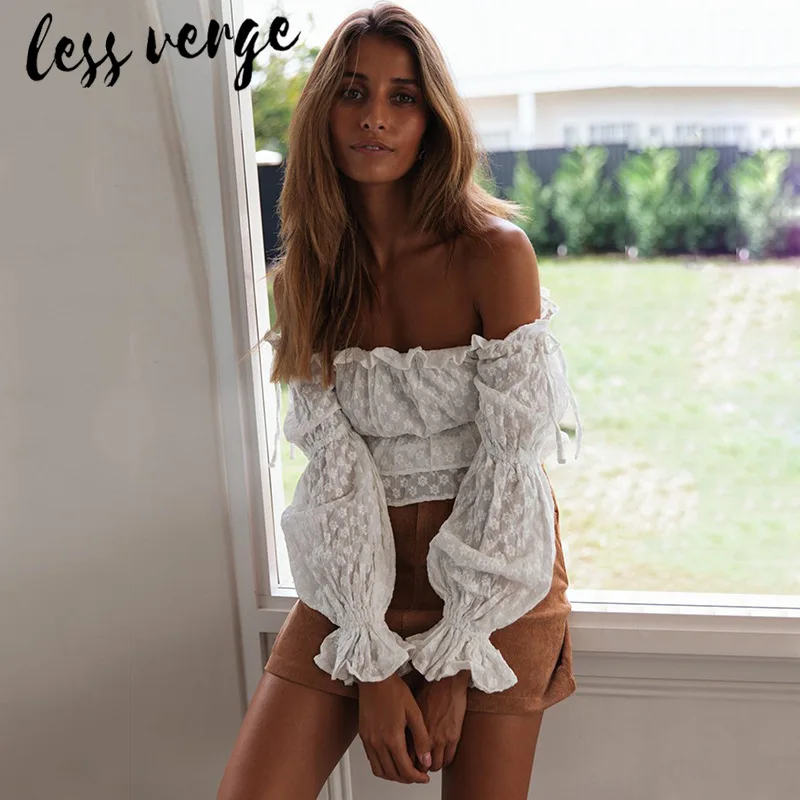Lessverge элегантные кружевные белые блузки и топы с рюшами сексуальные открытыми