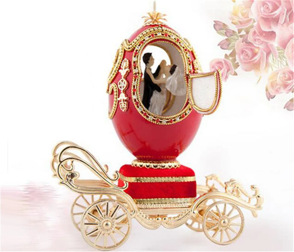 Юбилейный любовник свадебное украшение красная карета Гусь яйцеобразная Музыкальная Шкатулка Балерина Пара ручная музыкальная шкатулка, в форме яйца для девочек
