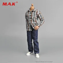 1/6 Clothing Male Men’s Suits Brown White Plaid Shirt+Jeans Set For 12″ Action Figure Doll Body Toys Accessories