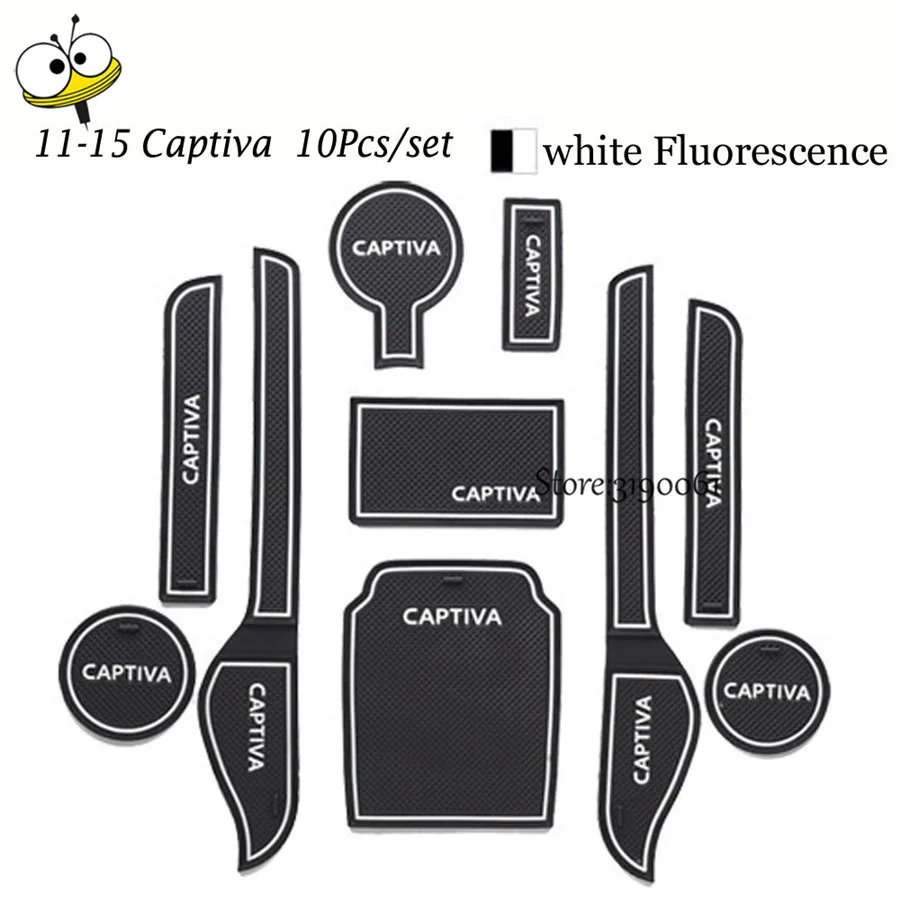 Аксессуары для левого привода, резиновая Автомобильная светящаяся дверная накладка, противоскользящая подстаканник, подстилка для Chevrolet Chevy 2011- Captiva - Название цвета: white Luminous