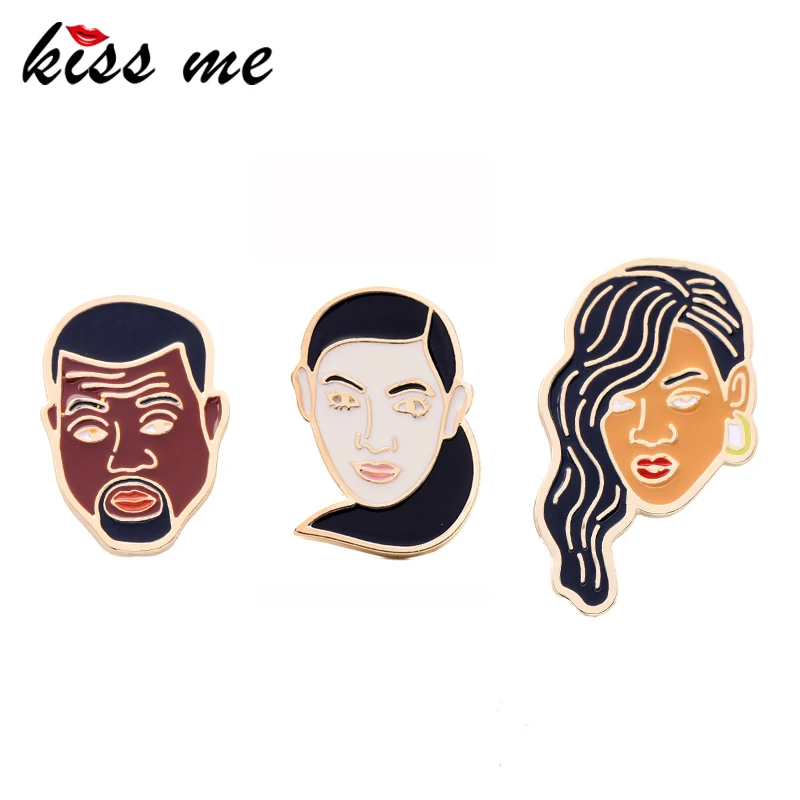 

KISS ME Cute & Fashion Men Women Head Enamel Brooch 2017 Brand Women Brooch Lapel Pin Fashion Jewelry