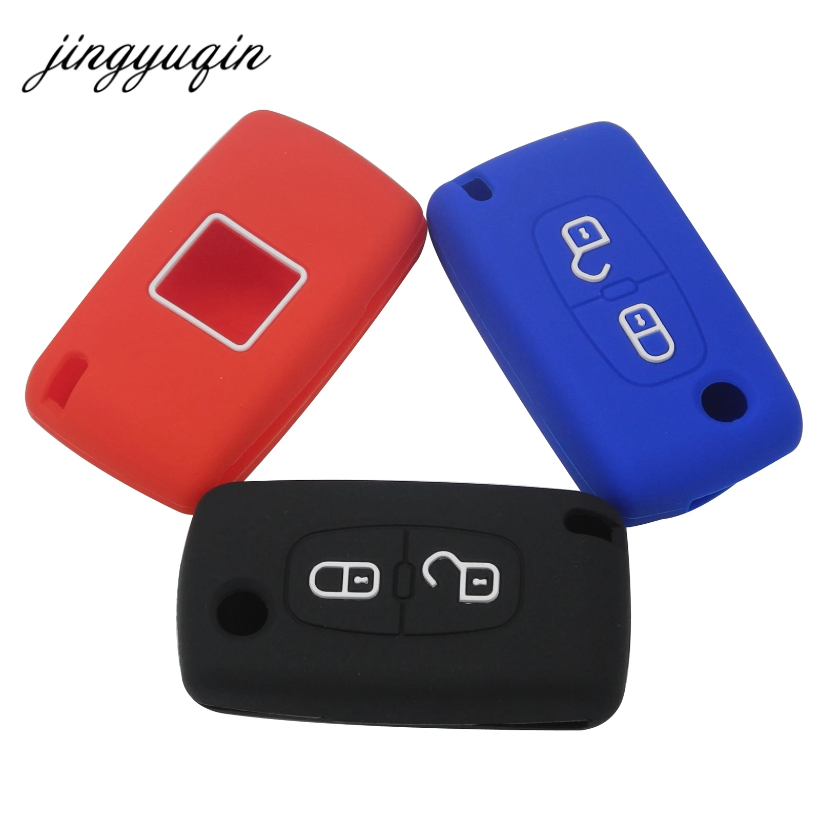 

jingyuqin 30pcs/lot Silicone Car Key Case for Citroen C4 C5 C3 Xsara Picasso for Peugeot 207 308 407 307 Remote Fob Cover