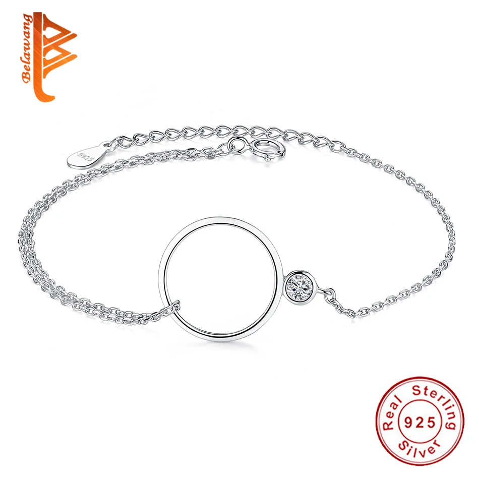 BELAWANG Настоящее серебро 925 проба круглая Петля цепи браслеты для женщин рождественские подарки модные ювелирные изделия