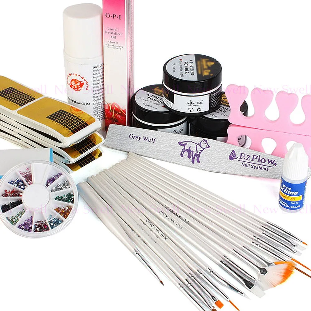 Nail Art UV Gel Glitter Brush Powder Color Set Acrylic Liquid Nail Tips