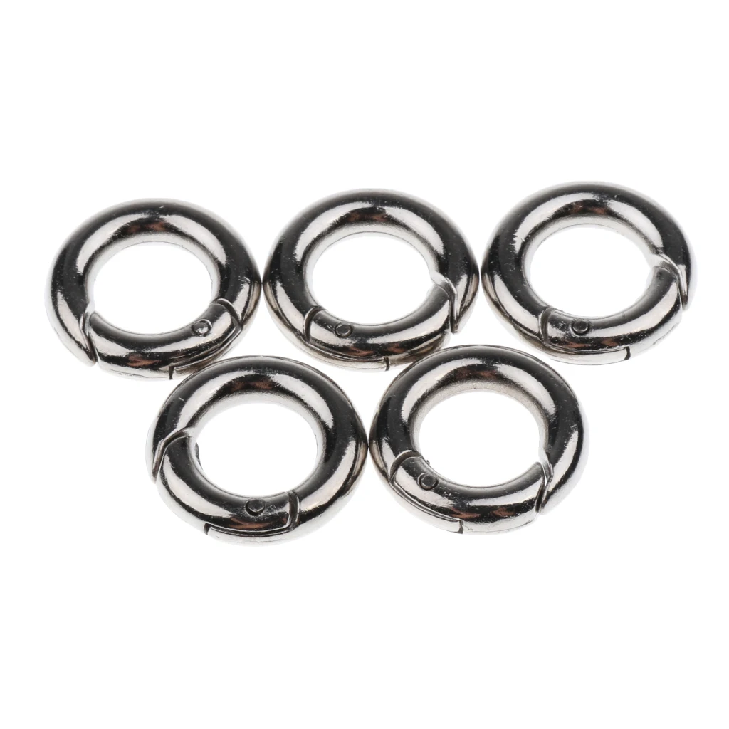 5 Pieces Metal Round Carabiner Sping Loaded Snap Clip Hooks Key Ring Backpack Bag Buckles 15mm-49mm