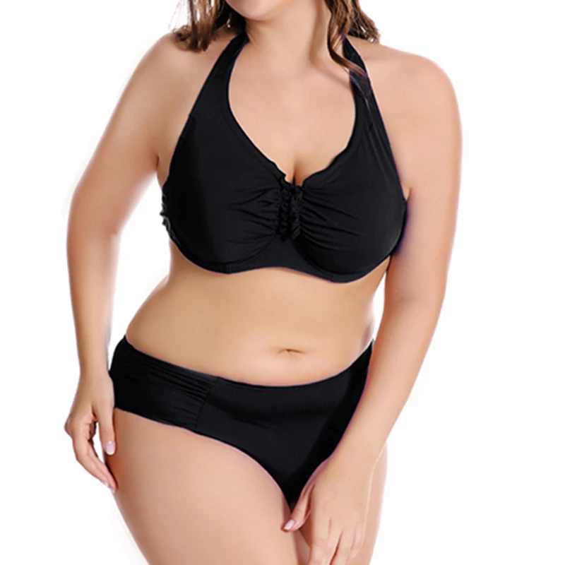 Talla grande 6XL Bikini Set 2018 Push Up traje de baño mujeres estampado Floral grande brasileño traje de baño Sexy vendaje volantes traje de baño