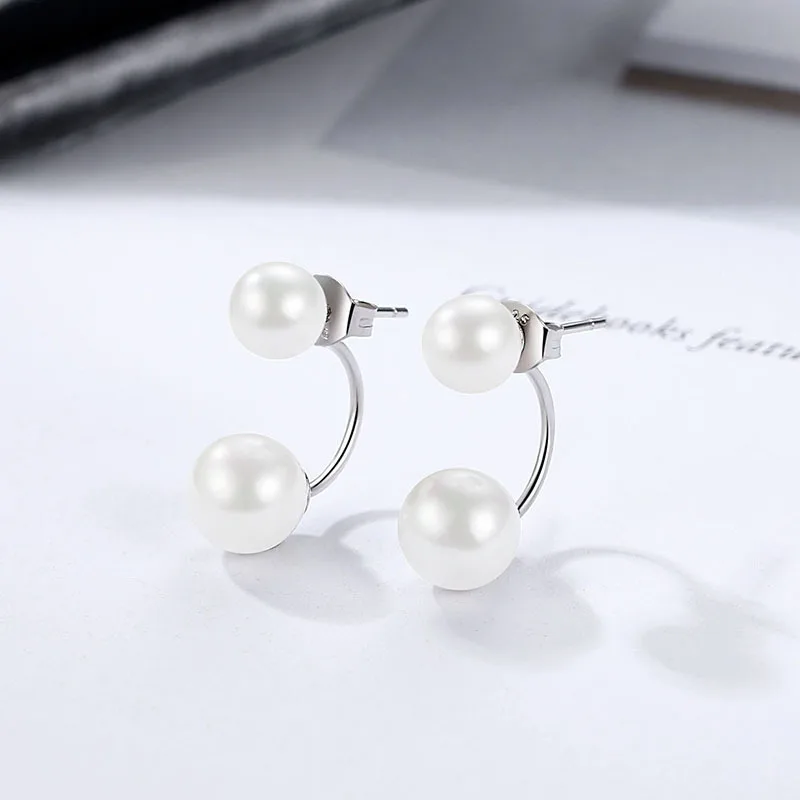 Sterling silver 925 Stud Earrings for women Fine jewelry Freshwater Pearl Zircon Long Cute Korean for Valentines Day Gift Fine Jewelry