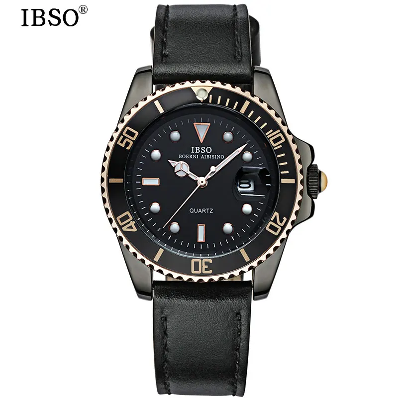 

IBSO Outdoor Mens Watches Top Brand Luxury Complete Calendar Multifunction Watch Men 2018 Genuine Leather Strap Reloj Hombre