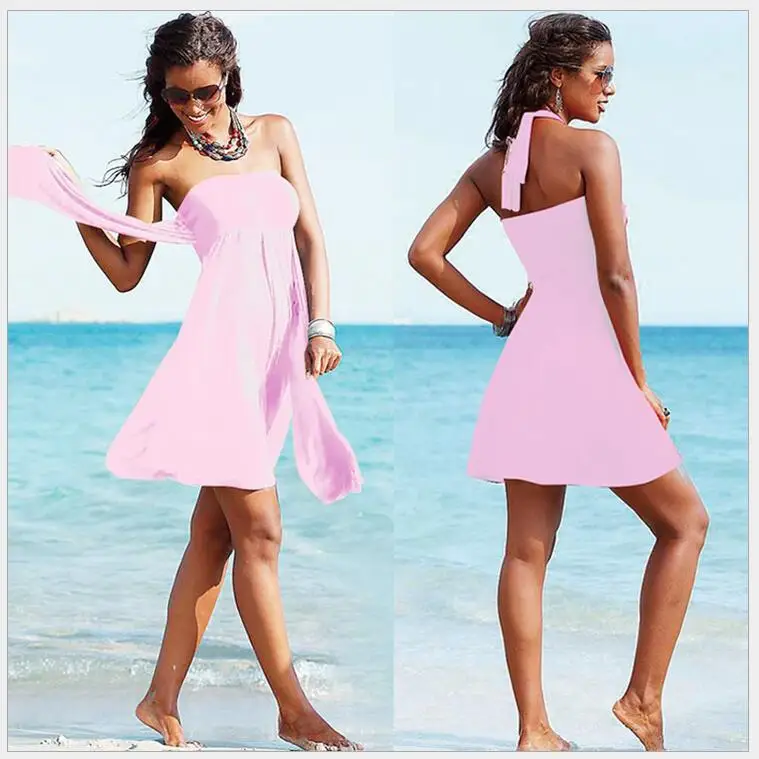 2017 Sexy Solid Strapless Women Swimsuits Dress Variety Ribbon Wrapped