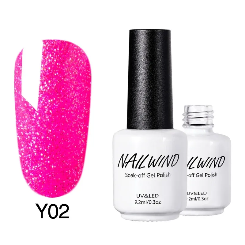 Y02 NAILWIND 9,2 мл Горячая Распродажа Серебряный алмаз Y01-Y24 Цвет Мода УФ-гель для ногтей Замачивание Полупостоянный светодиодный лак для ногтей - Цвет: Y02