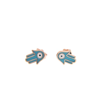 

genuine 925 sterling silver blue enamel hamsa hand studs mini young girl gift turkish jewelry anti allergy golden stud earring