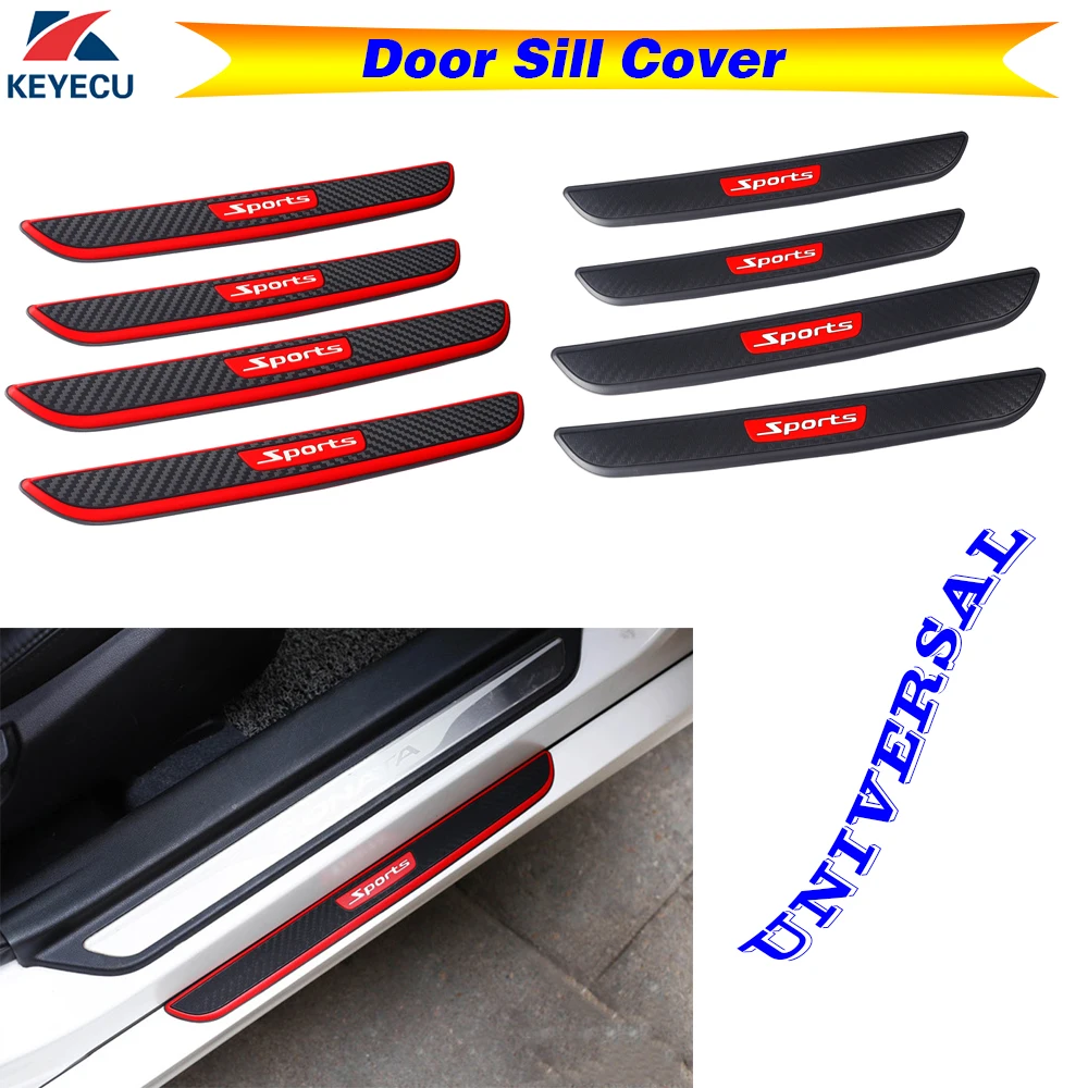 

Keyecu 1 Set Rubber Car Scuff Plate Door Sill Cover Welcome Panel Step Protector Guard Anti-kick Scratch Protector Universal