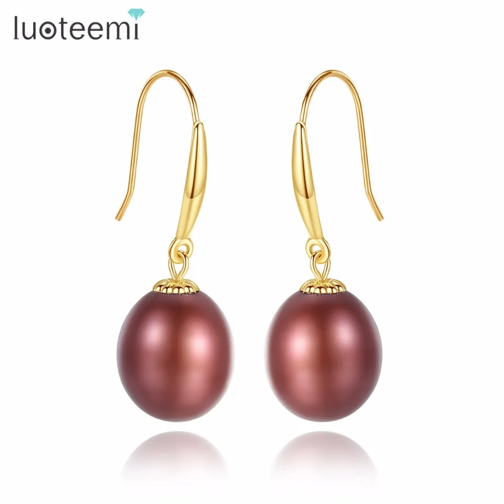 

LUOTEEMI Dangle Earring Gold Silver Freshwater Natural Pearl Curved Hook Brand Simple Design Bijoux Party Jewelry Gift