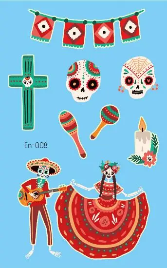 Мексиканский День мертвых светящаяся татуировка стикер Призрак Череп парад вечерние поддельные тату блеск в темноте водонепроницаемый временная татуировка - Цвет: En-008