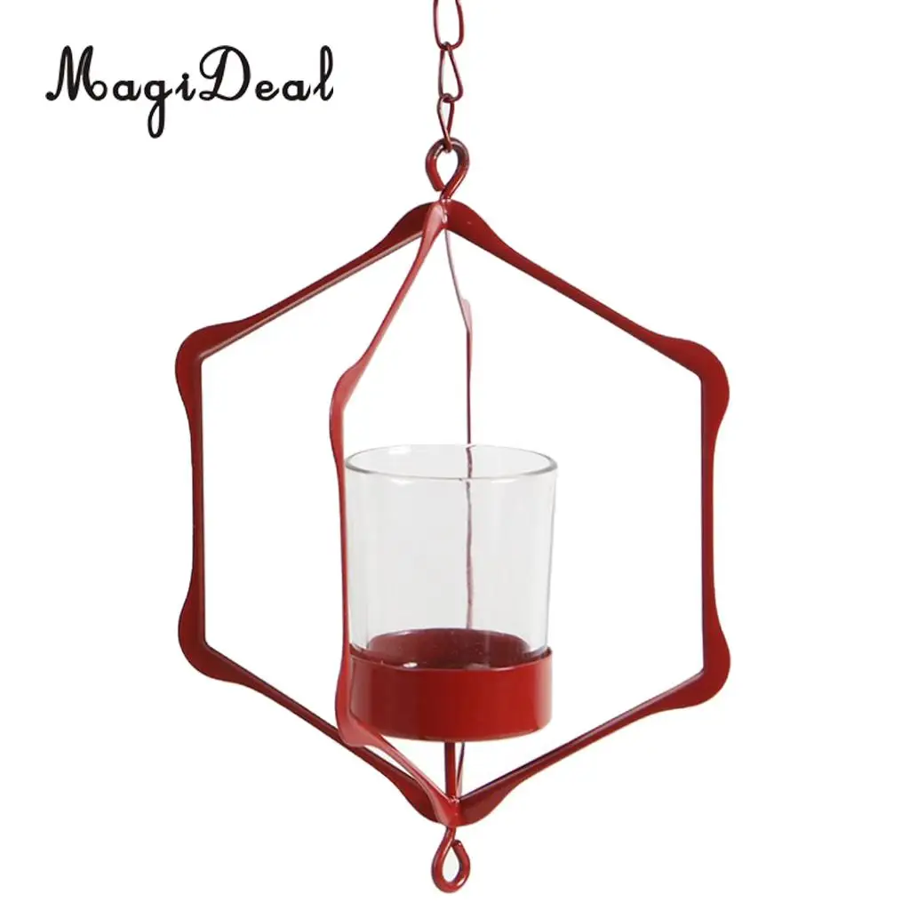 MagiDeal Wire Hanging Chain Hollow Vintage Geometric Tealight Candle Holder Mood Light Candleholder Candlestick Lantern Case