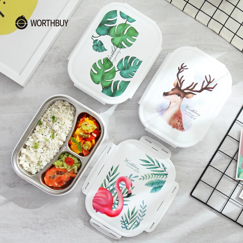 WORTHBUY японский цветной узор Bento Box 304 Ланч-бокс из нержавеющей стали с отсеками для