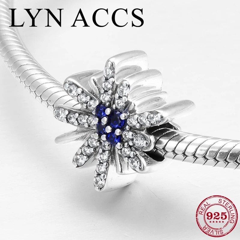 

DIY Gift 925 Sterling Silver Shiny Blue Zircon Beautiful fireworks fine Beads Fit Original Pandora Charm Bracelet Jewelry Making