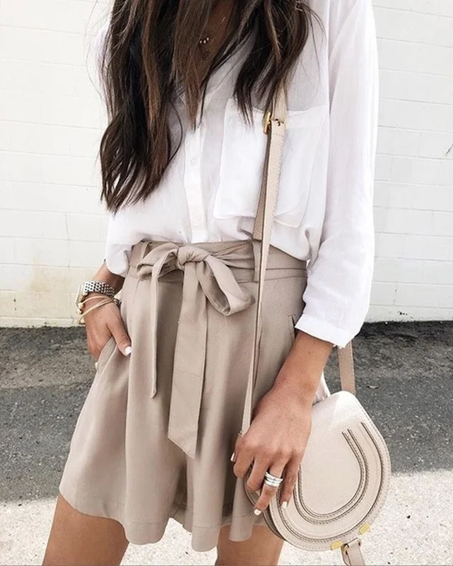

Women Summer Fashion Casual Loose Shorts High Waist Pure Color Drawstring Short Pants In 5 Colors Plus Size(S-5XL)