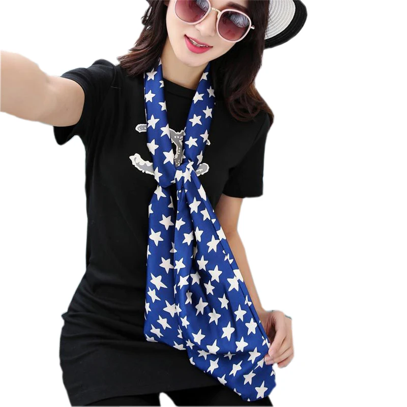 

Summer long narrow bag strip small towels tie star design scarf women fashion ladies scarves printing female silk scarves