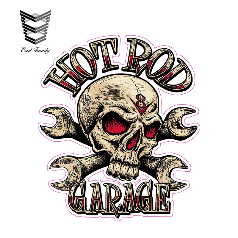 Забавные наклейки для автомобиля EARLFAMILY 13x11 4 см Hotrod Garage Skull Стайлинг Аксессуары