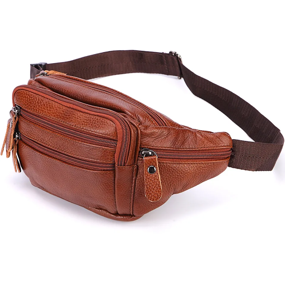 Fashion Men Genuine Leather Fanny Bag for Phone Pouch Male Leather Messenger Bags Brand Fanny ...