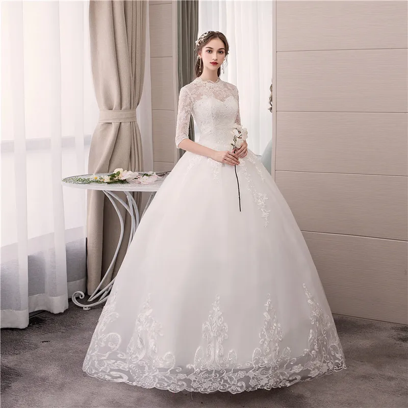 Vestidos De Noiva Mrs Win Свадебное бальное платье на шнуровке с коротким рукавом Элегантное свадебное платье с вышивкой кружевное платье Vestido De Noiva