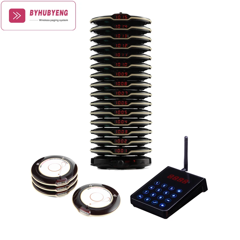 

BYHUBYENG Wireless Pager Calling System 15 PCs Pagers And Touch Keypad Launch Range 3000m CE FCC Coaster Pager Restaurant Pager