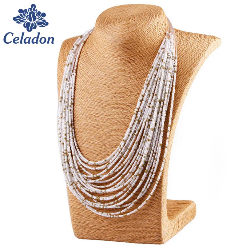 Bohemian Style Colorful 20 Layers Of Hand-woven Beaded Collar Bib Necklace Statement Necklace Women's Fashion Accessories