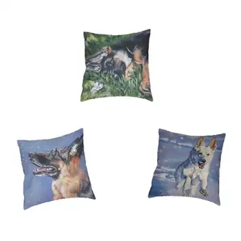 

2018 Hot Cute Animal Pattern Cushion Cover German Shepherd Black Back 45*45Cm Home Car Sofa Decorative Peach Skin Pillowcase